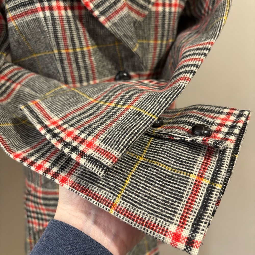 70s Vintage Wool Blazer Suit Jacket Size XS Handmade Checkered Plaid Red Black - Picture 7 of 11